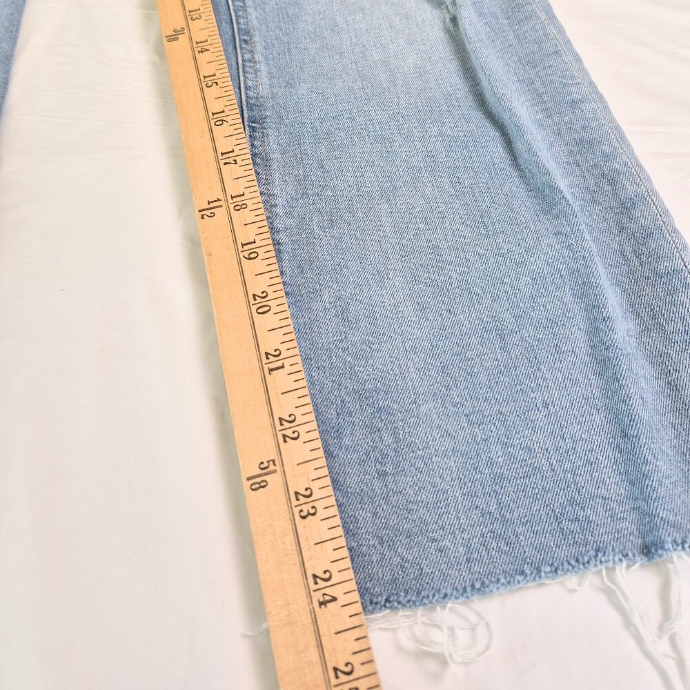 Express Curvy Mom Jeans Super High Rise Size 6 Med Wash Ripped Raw Hem Ankle - Picture 8 of 9